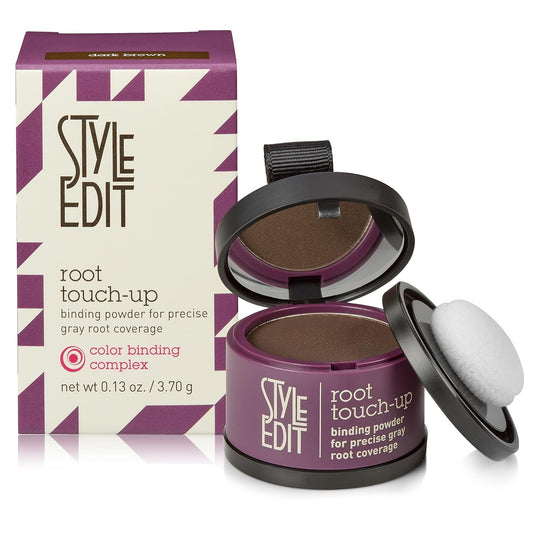 Style Edit Root Touch Up Powder | Mineral Infused Dark Brown Hair Color Concealer for Grays and Roots Coverage | 0.13 oz. Tub