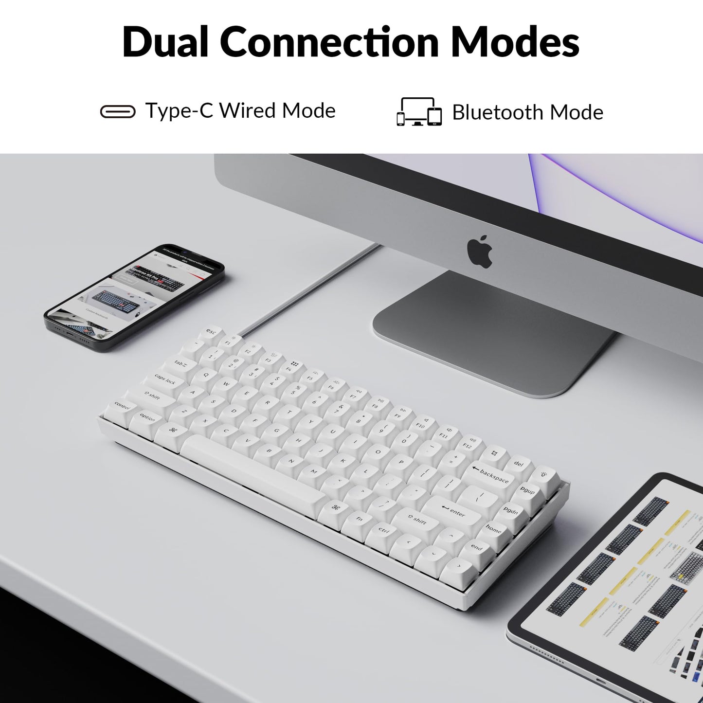 Keychron K2 Pro 75% Layout Bluetooth Wireless Mechanical Keyboard, Custom Programmable Type-C Wired Gaming Keyboard with RGB Backlit, Hot-Swappable K Pro Brown Switch for Mac Windows Linux - White