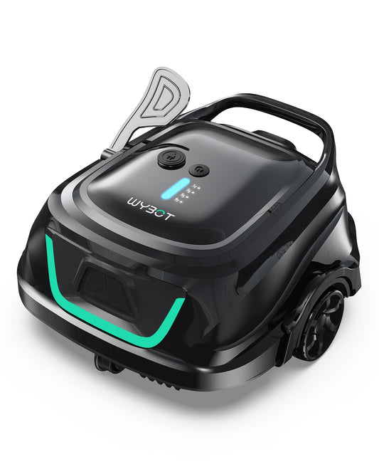 WYBOT Cordless Robotic Pool Cleaner, Automatic Pool Vacuum with 120 Mins, Double Filters, LED Indicator, 2.5h Charging, Ideal for Above Ground Flat Pools - Black