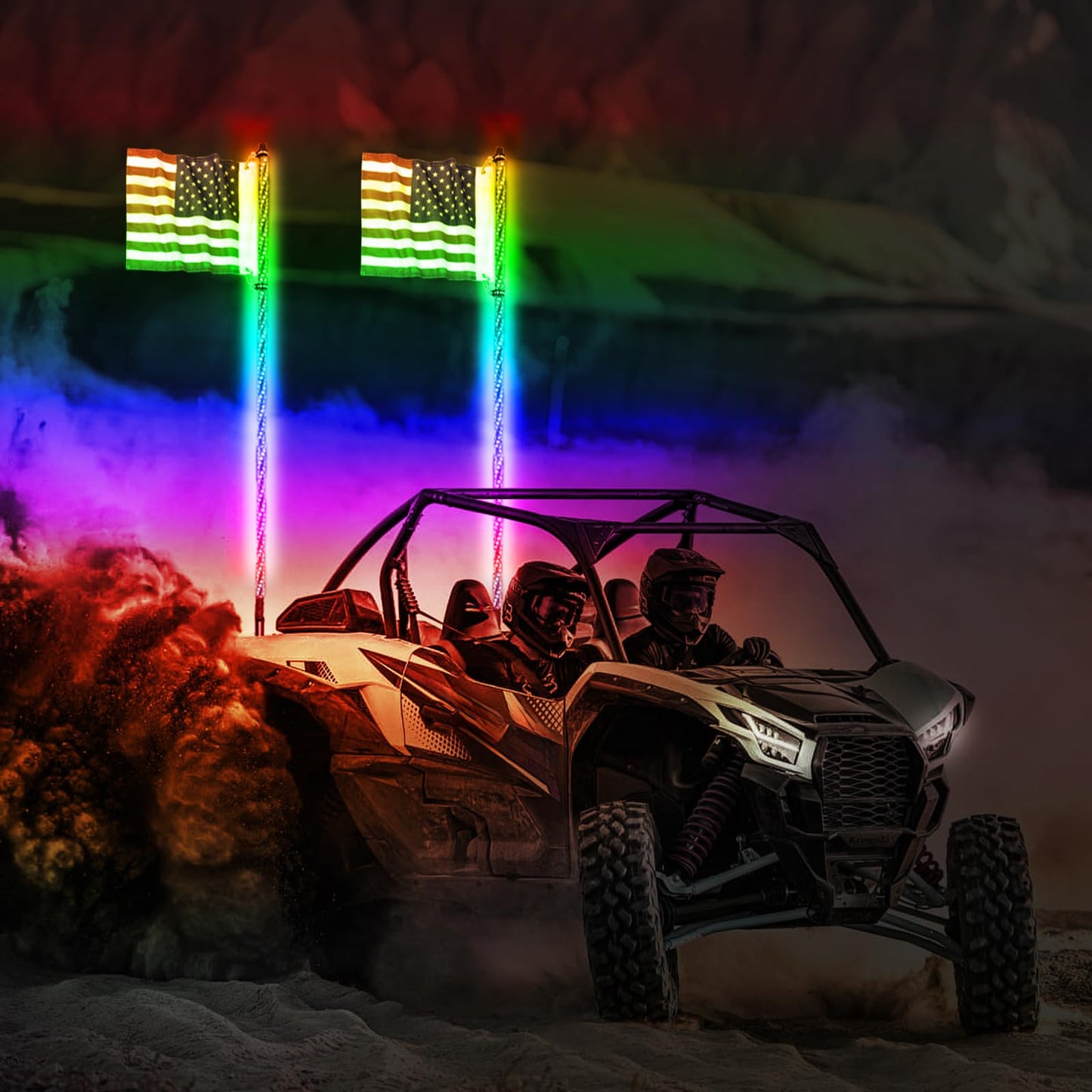 OFFROADTOWN 5FT LED Spiral RGB Whip Lights 2PCS w/RGB Chasing/Dancing Light, RF Remote Control, Lighted Antenna for UTV ATV RZR SXS Truck Polaris Can-Am