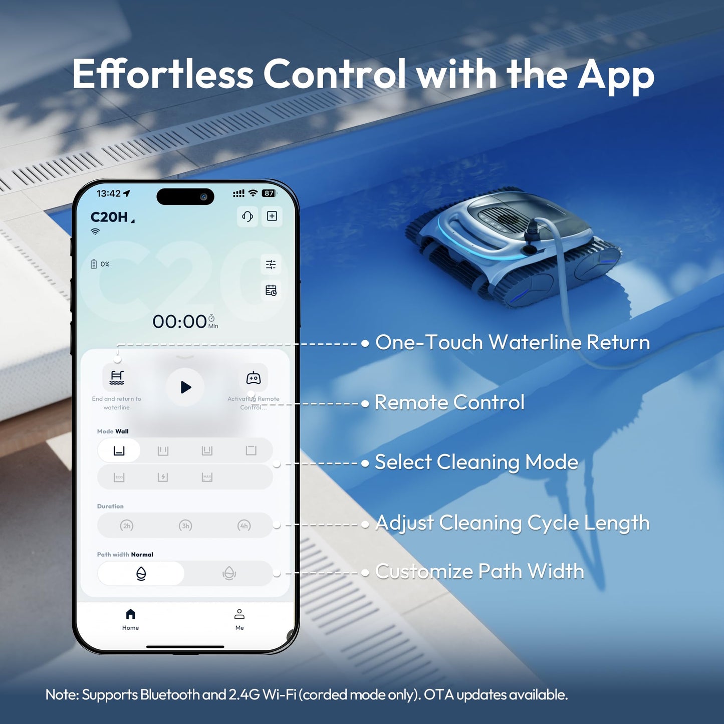 BUBLUE C20H Robotic Pool Cleaner, Corded & Cordless - Hybrid Pool Vacuum Robot, Superior Suction, Smart Navigation, APP Control, Floor/Wall/Waterline, for Above & In-ground Pools up to 1,615 Sq.Ft