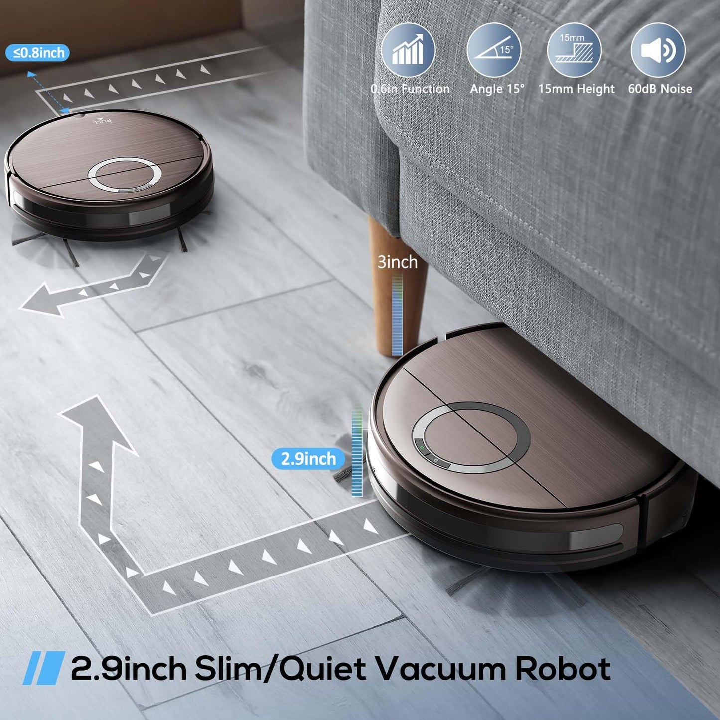 Robot Vacuum and Mop Combo, 2 in 1 Mopping Robot Vacuum Cleaner with 2000Pa Max Suction, Wi-Fi/App/Remote, Schedule, Self-Charging Slim Robotic Vacuum, Ideal for Pet Hair, Low-Pile Carpet, Hard Floor