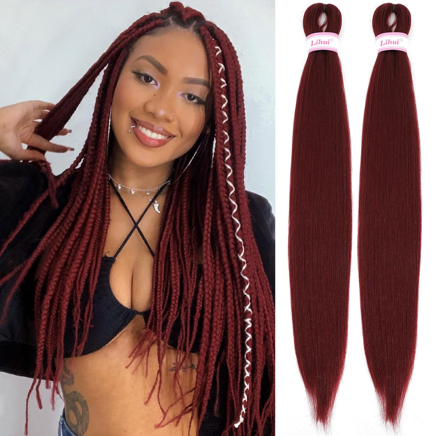 530 Braiding Hair Pre Stretched 26 Inch 2 Packs 530 Braid Hair Professional Prestretched Braiding Hair Extensions for Box Braids(530#, 2 Packs, 26 Inch)