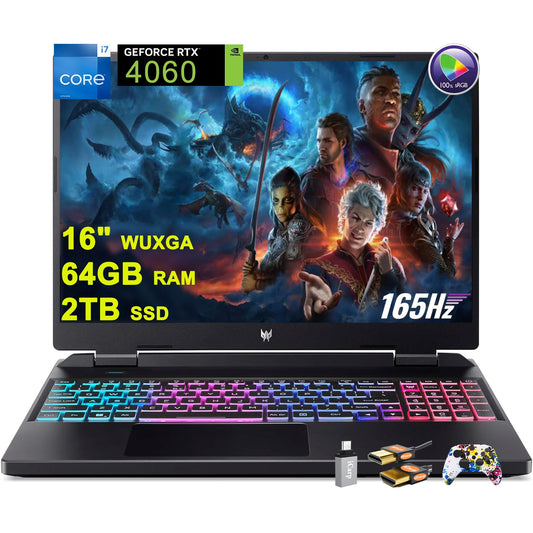 acer Predator Helios Neo 16 Gaming Laptop 16" WUXGA IPS 165Hz (100% sRGB) Intel 14-Core i7-13650HX 64GB RAM 2TB SSD GeForce RTX 4060 8GB Graphic RGB Backlit Killer AX1650i Win11 w/ICP Accessory