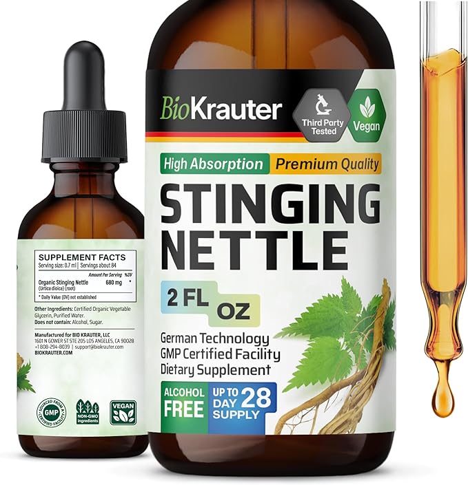 BIO KRAUTER Stinging Nettle Tincture - Nettle Root Extract Liquid - Urinary Support Supplement - Urtica Dioica Natural Extract - Vegan, Sugar & Alcohol Free Drops 2 Fl.Oz.