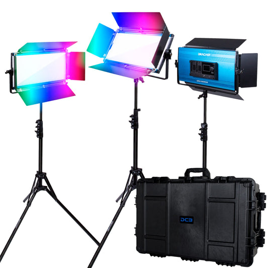 Dracast X Series LED1000 RGB + Bi-Color LED 3 Light Kit with Injection Molded Travel Case | App Control | Dimmable 0-100% | 2800K to 8000K CCT | CRI 96+ | Dual NP-F Battery Plate