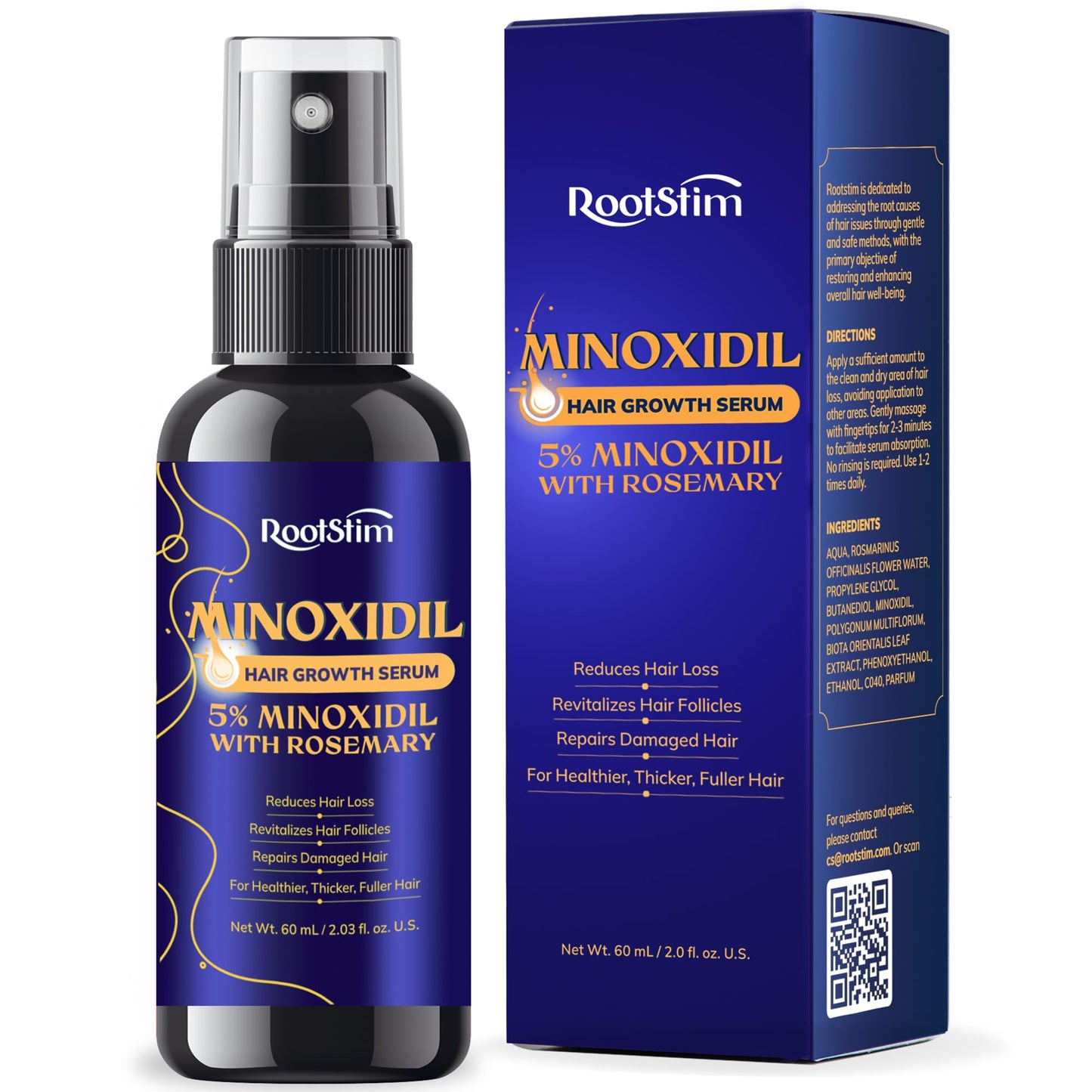 5% Minoxidil Hair Growth for Men and Women: Extra Strength Minoxidil Hair Loss Treatment Serum with Rosemary for Faster Stronger Thicker Hair Growth 60ML