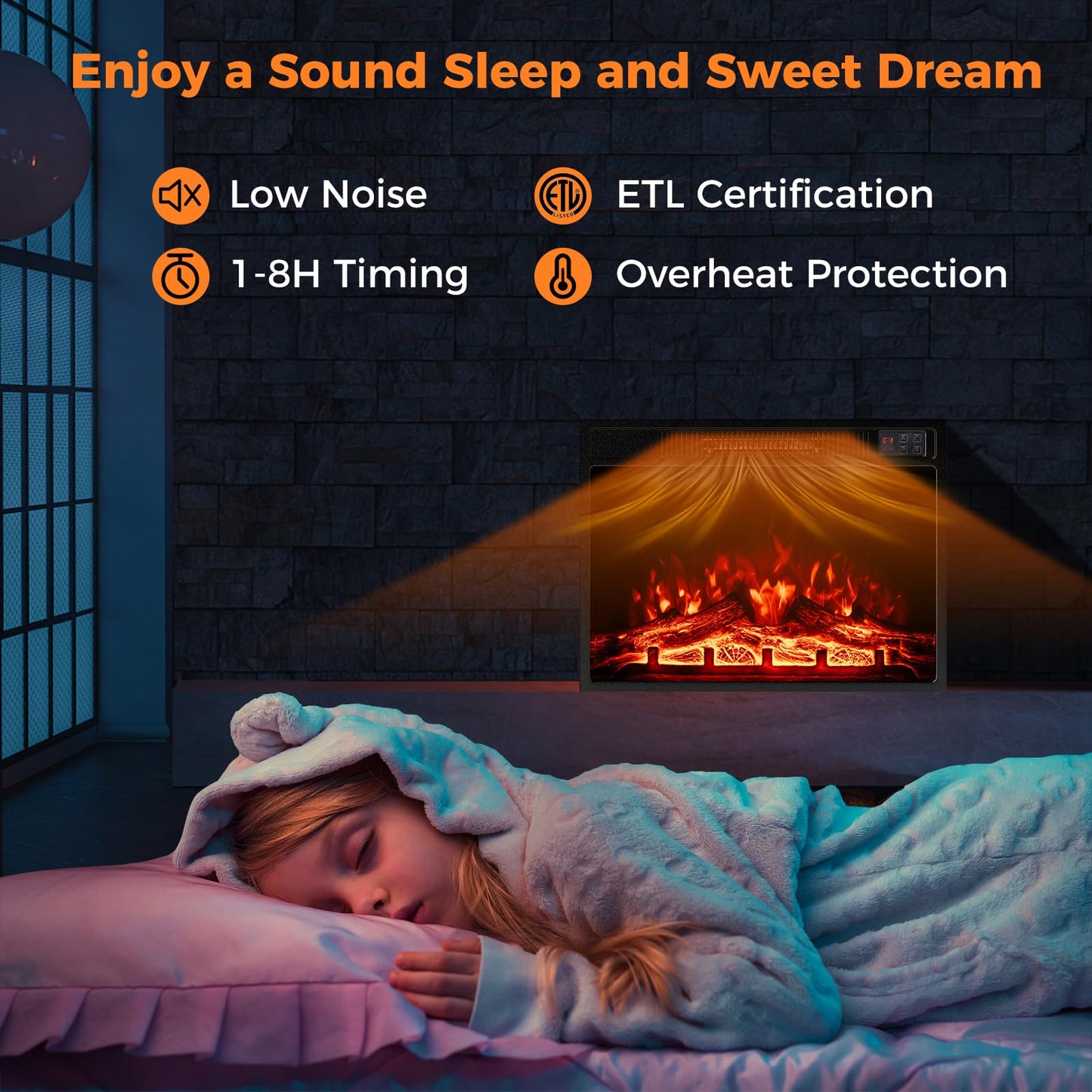 Tangkula 23" Electric Fireplace, 5,000 BTU Fireplace Insert with Remote Control, 3 Flame Colors & Brightness Levels, Recessed Fireplace Heater with 1-8H Timer, Thermostat & Overheat Protection