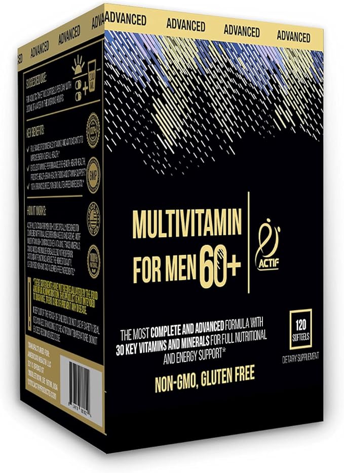 Actif Multivitamin for Men Age 60+ with 30 Organic Vitamins and Organic Herbs, Non-GMO, Made in USA, 120 Count