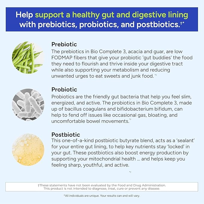 Gundry MD® Bio Complete 3 - Prebiotic, Probiotic, Postbiotic to Support Optimal Gut Health, 30 Day Supply (90 Day Supply)