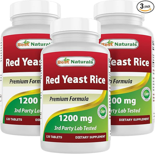 Best Naturals Red Yeast Rice 1200 mg (Non-GMO) 120 Tablets (120 Count (Pack of 3))