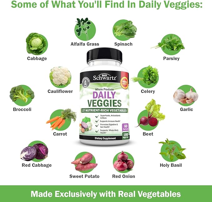 BioSchwartz Daily Fruits and Veggies Supplement for Women and Men (2 Month Supply) Plus Vitamin B Complex with Vitamin C (2 Month Supply)