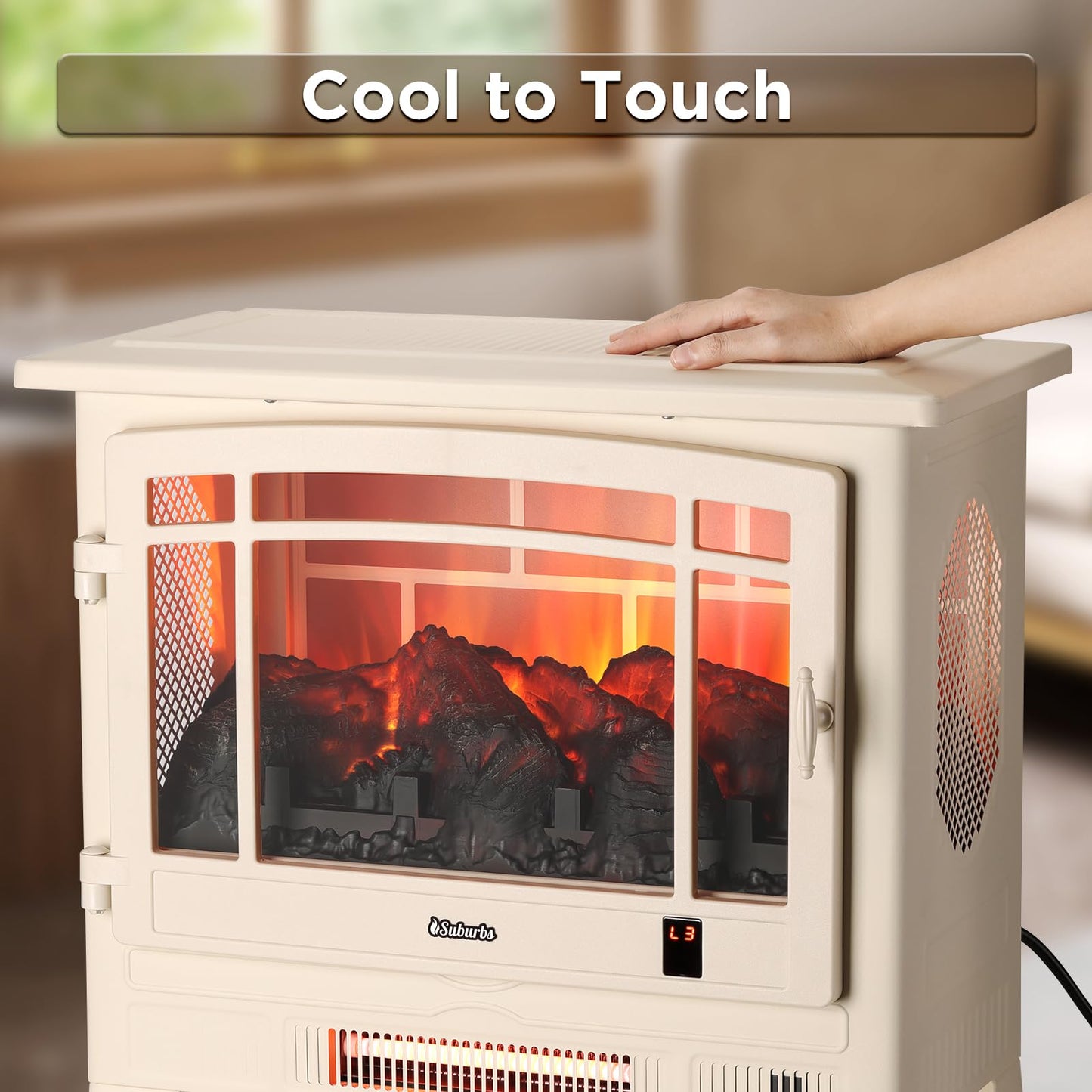 TURBRO Suburbs 25" WiFi Electric Fireplace Infrared Heater with Crackling Sound, Freestanding Fireplace Stove with Adjustable Flame Effects, Overheating Protection, Timer, Remote Control 1400W, Ivory