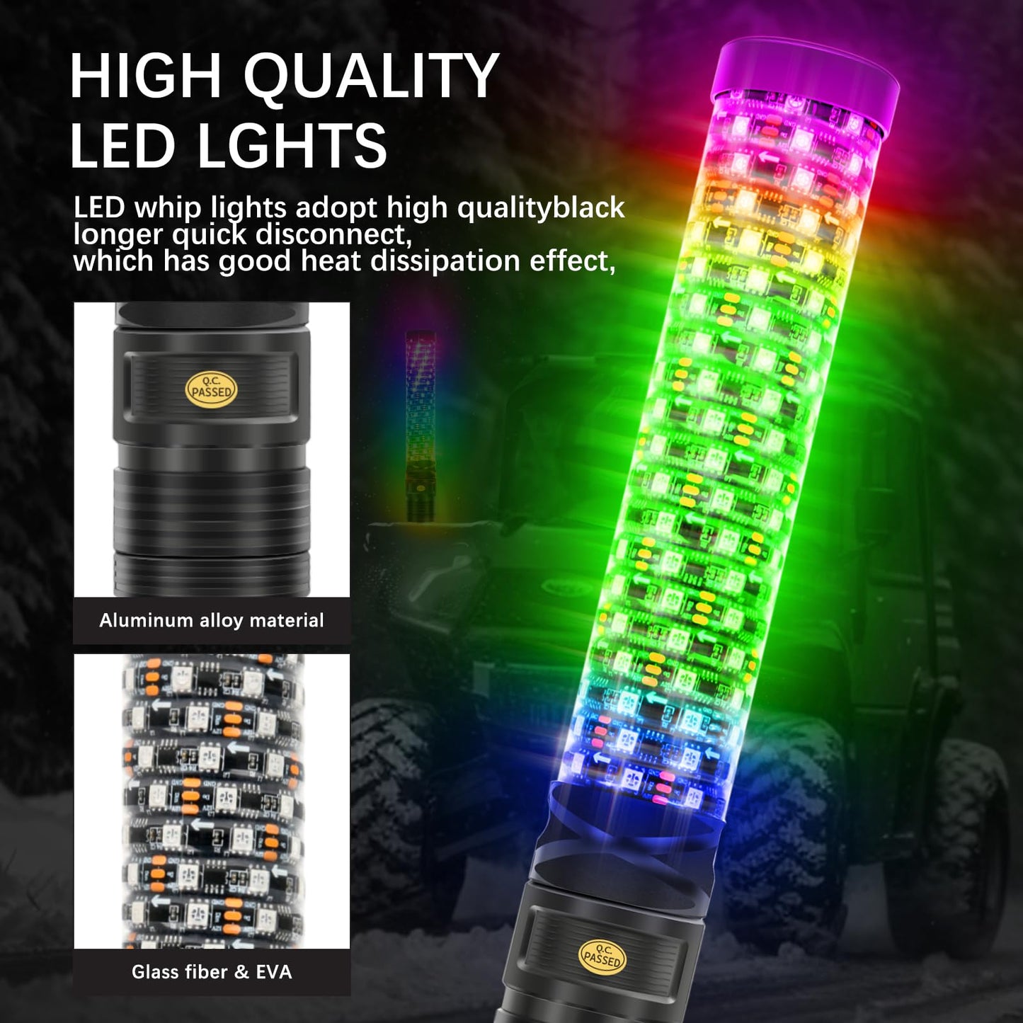 DEERMOTO 2PCS 1FT Fat Whip Light Spiral RGB LED Whip Lights with APP&Remote Control,Chasing Lighted Antenna Whips for UTV ATV Can-Am X3 RZR Can-Am Polaris Buggy Jeep Offroad Truck (1ft)