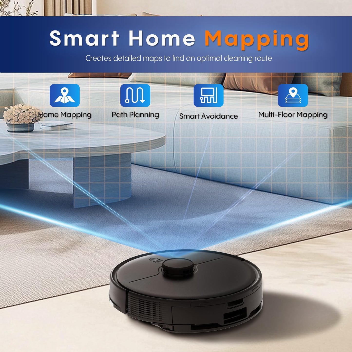Robot Vacuum and Mop, Up to 60 Days Hands Free Cleaning, 5000Pa Suction, 3-in-1 LiDAR Navigation with Robot Vacuum Self Emptying with, Home Mapping, No-Go Zones, Wi-Fi/App/Alexa, Hard Floors, Carpet