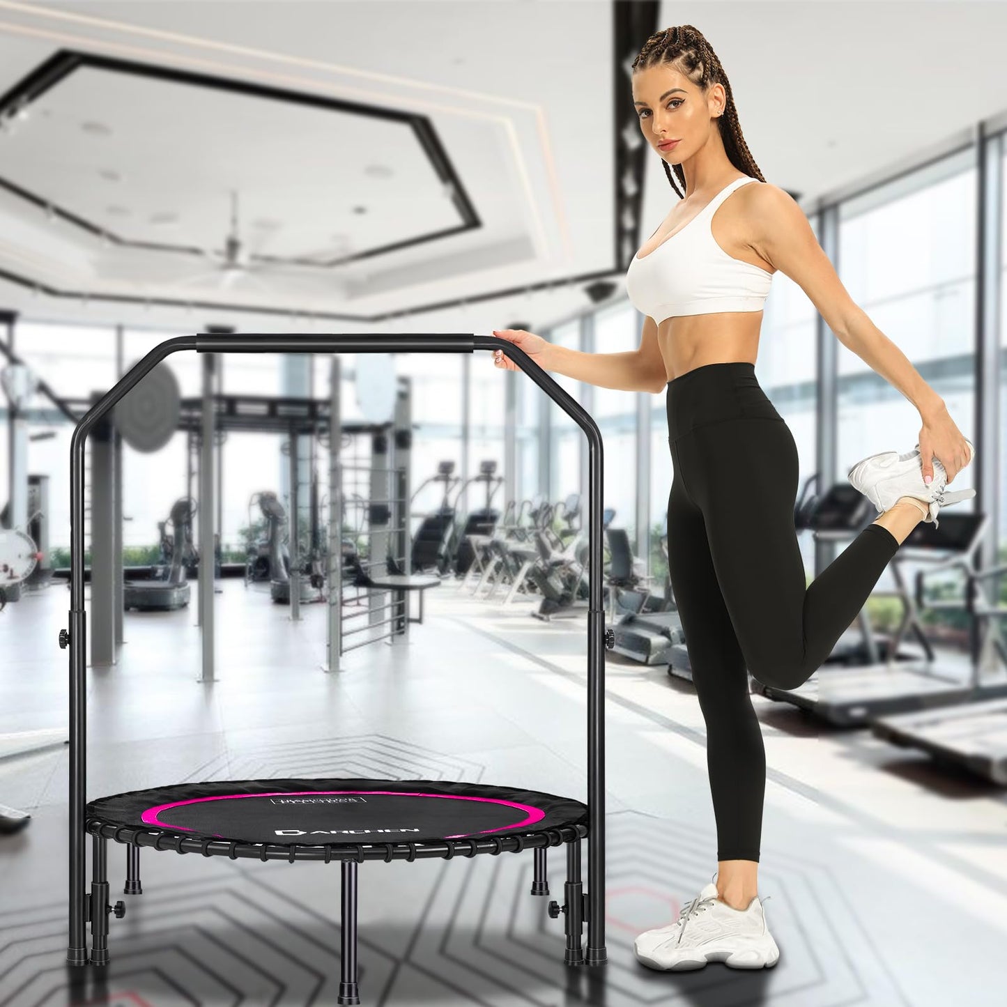 DARCHEN Rebounder Trampoline for Adults, Mini Trampoline Indoor Jumping Cardio Trainer Workout for Adults-Max Limit 330lbs