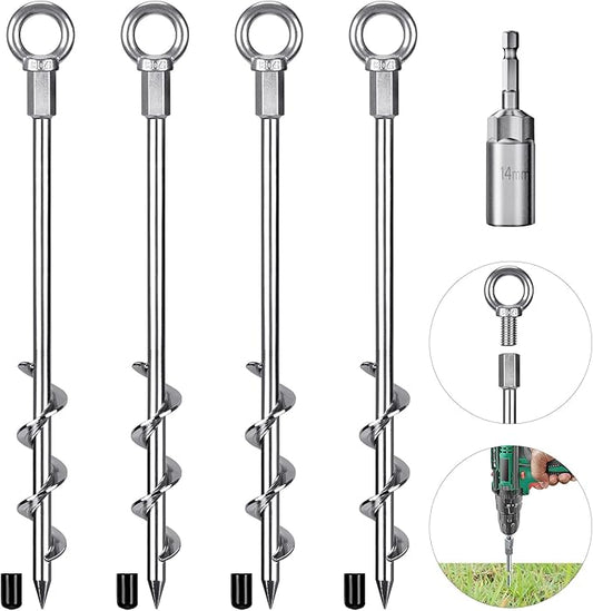 12 Inch Ground Anchors, 4 Pcs Heavy Duty Tent Stakes, Easy to Install and Reusable, for Camping Tents, Trampolines, Sheds, Swing Sets, Securing Animals