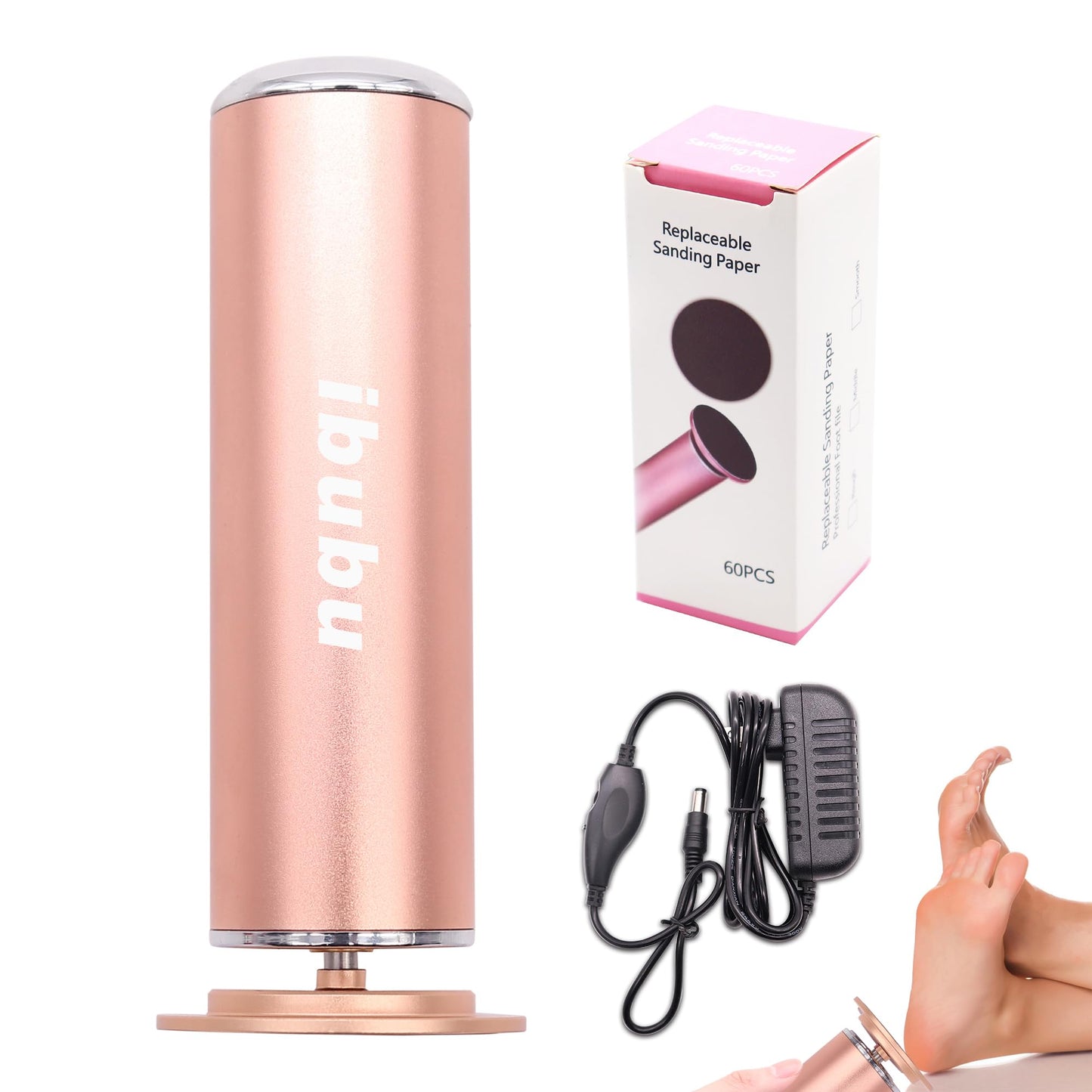 ibubu Electric Feet Callus Remover Gold Professional Powerful Foot File Pedicure Grinder Sanders with 60PCS Replacement Sandpaper Discs Heel Scraper for Dead Dry Crack Skin Calluses Speed Adjustable