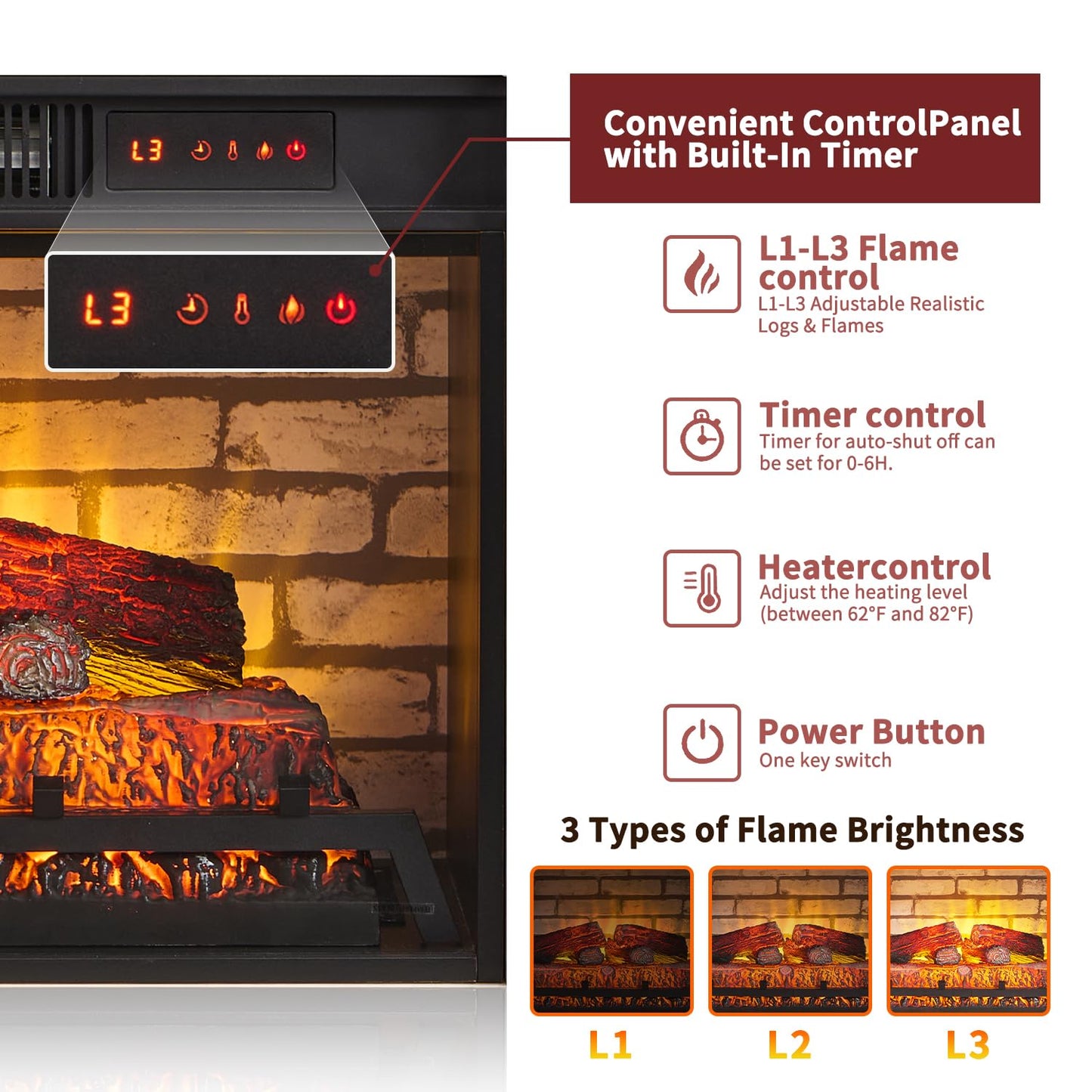 IFGET 42" Electric Fireplace with Mantel, Farmhouse Fireplace TV Stand w/23'' Freestanding Electric Fireplace Heater, Remote Control, Adjustable 3D Realistic Flame Level for Living Room, Light Brown