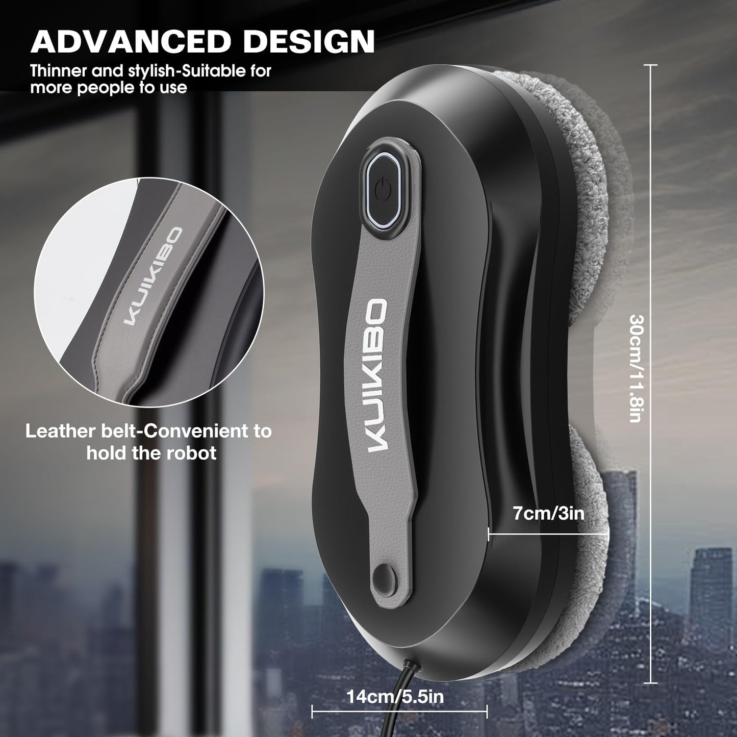 KUIKIBO S6 Window Cleaner Robot with Leather Belt Dual Water Spray 3500Pa Houshold Window Cleaning Robot with AI Path Planning Low Noise Glass Cleaning Robot for Frame/Frameless Glass