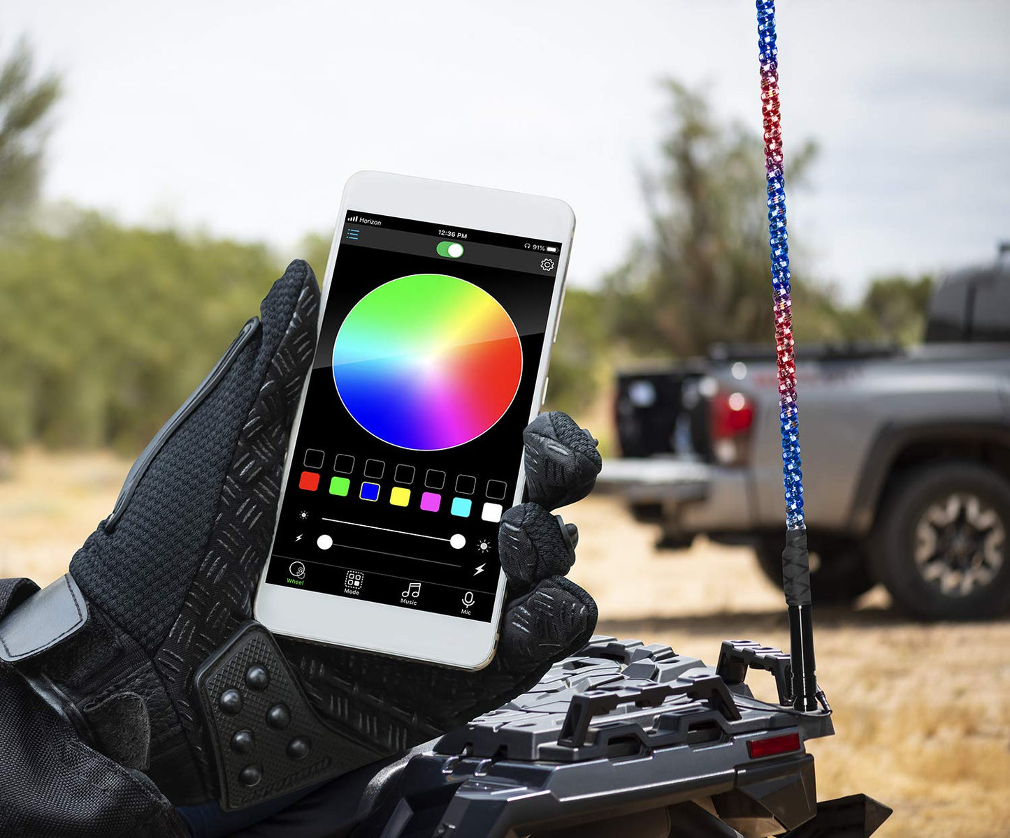 BOSS Audio Systems XP4 ATV Chasing LED Whip - 48-inch, 360-degree RGB Illumination, Control App, IP67 Weatherproof Rated, Easy Installation