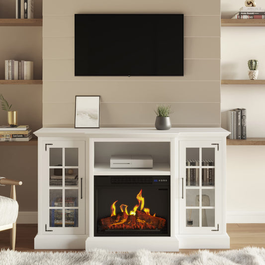 TV Stand with Electric Fireplace Fits TVs up to 65-Inches - Media Console with Storage Cabinet, Adjustable Heat, and LED Flames by Northwest (White)
