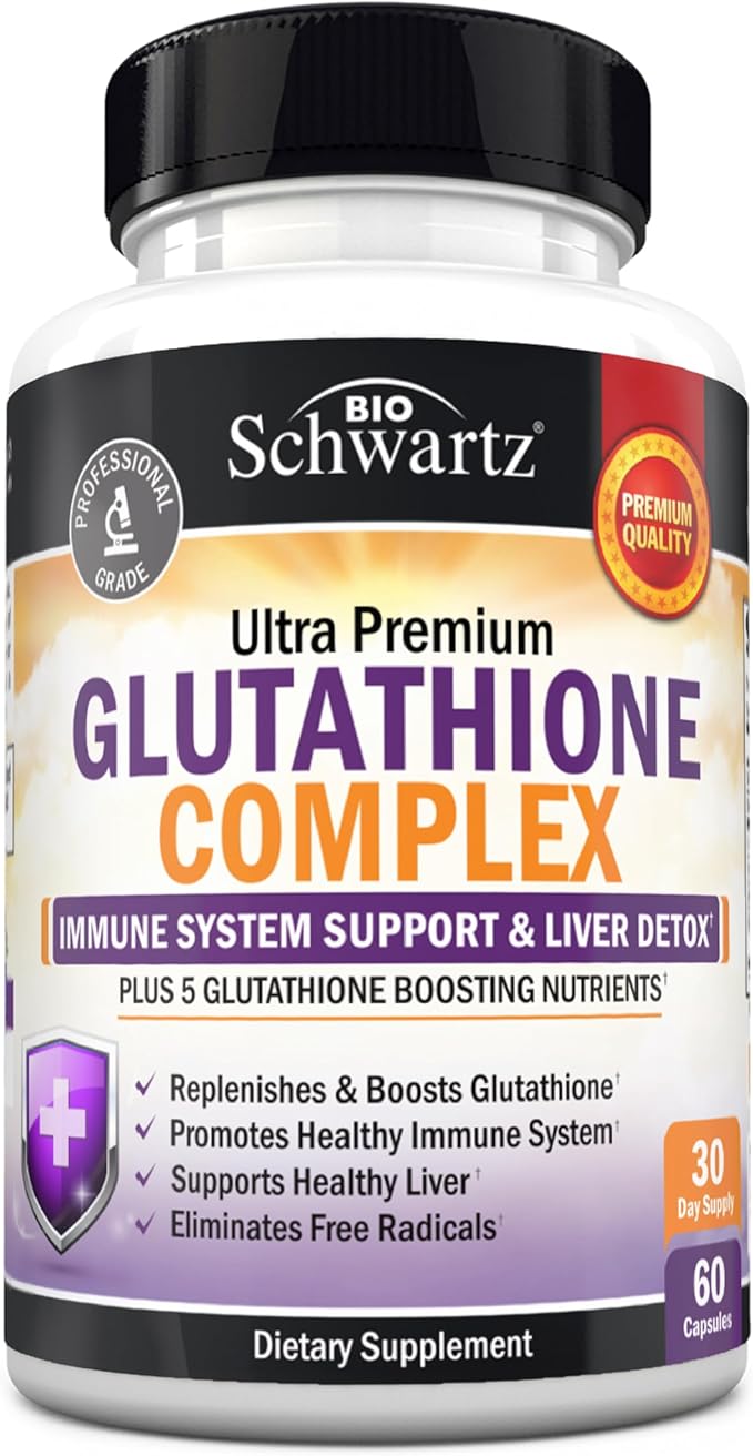 BioSchwartz Glutathione Supplement Liver Detox with Quercetin Vitamin C Milk Thistle Alpha Lipoic Acid - Liver Supplement Immune Support Pills - Immunity Defense Health Formula and Cleanse 500mg 60ct