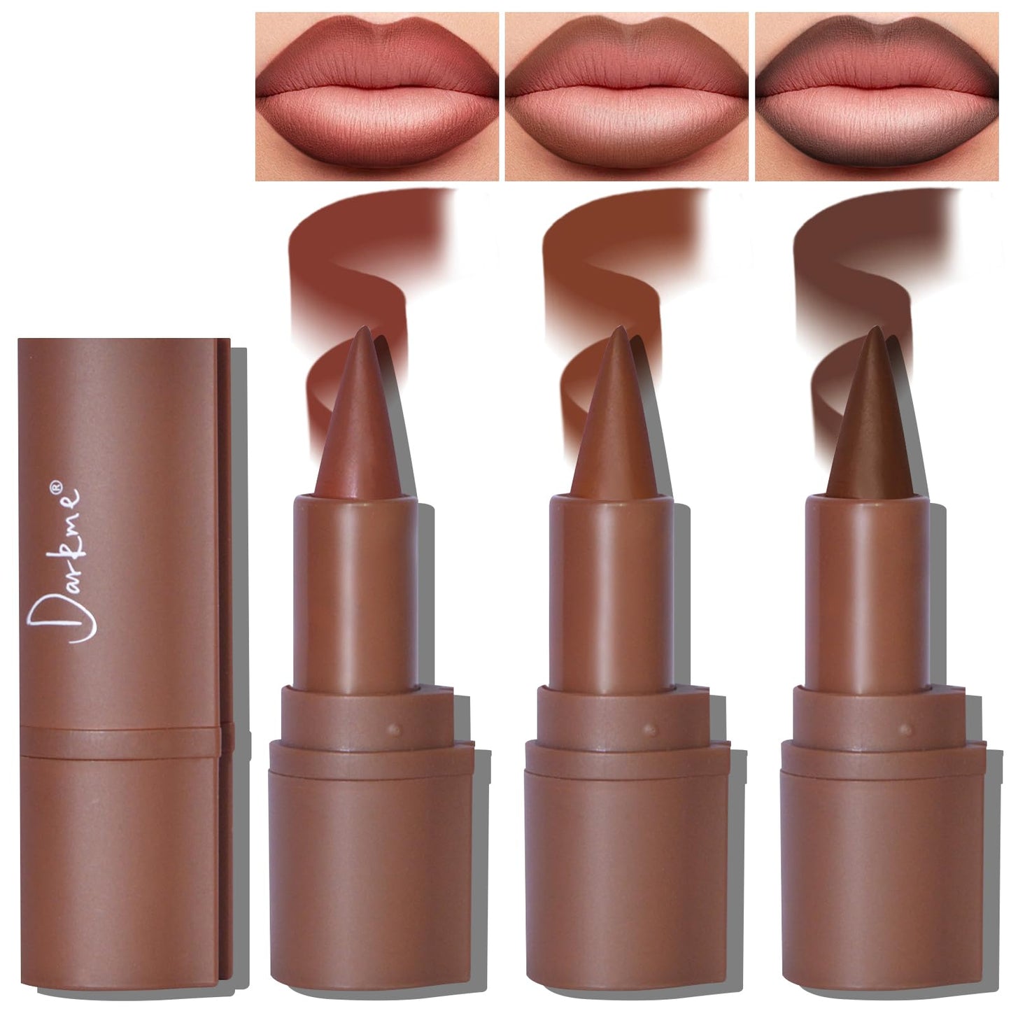 HOSAILY 3 Colors 2 in 1 Lip Liner Set, Matte Nude Dark Brown Red Lip Liner Plumping Smooth Creamy Lip Pencil, High Pigmented Long lasting Light Brown Lipstick Makeup, 02+04+06