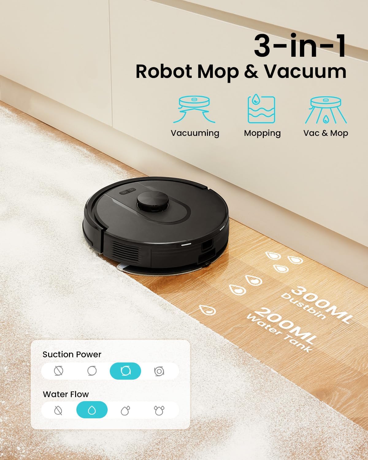 PSUK W11 Robot Vacuum and Mop with Self-Emptying, 60-Day Capacity，LiDAR Navigation, Home Mapping, 3000Pa Suction，No-Go Zones, Robotic Vacuum Cleaner for Pet Hair， Hard Floors, Carpets (Large)