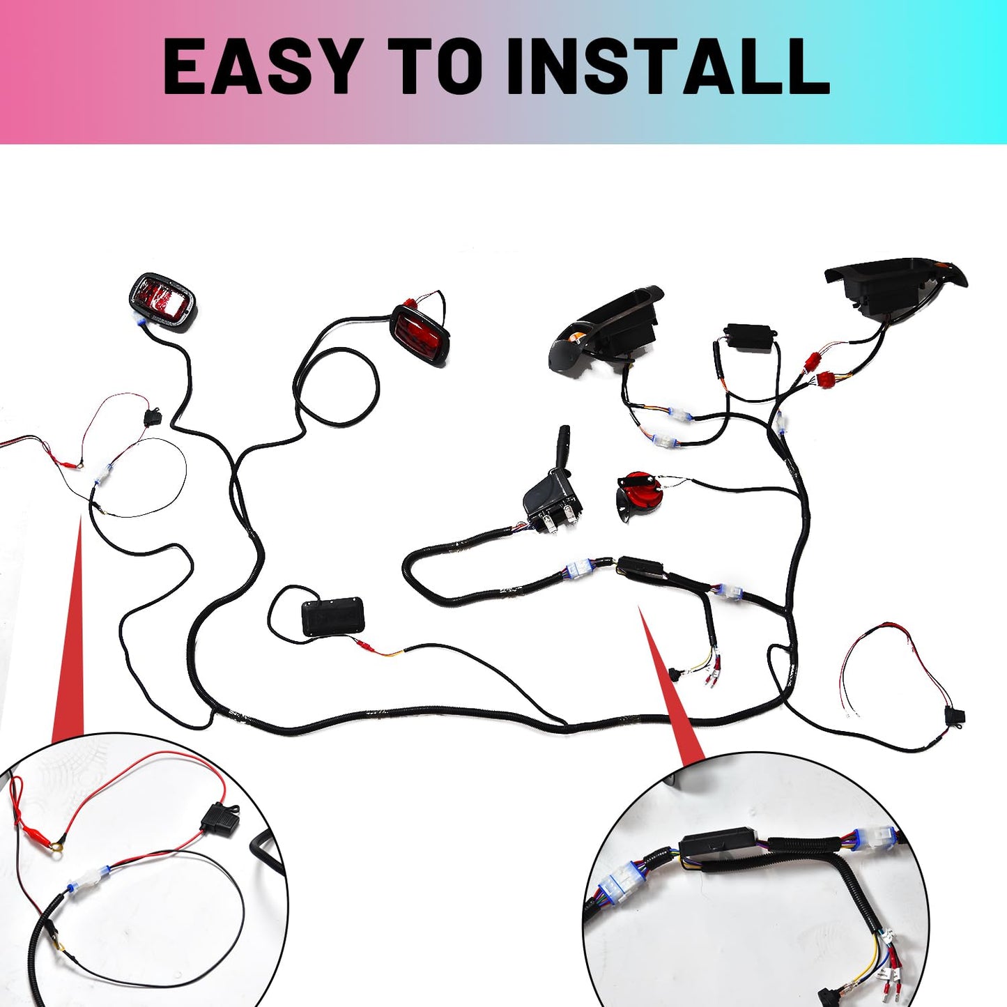 LED RGB Headlight Tail Light Kit for Club Car DS Golf Carts 1993-UP 12V Street Legal Light Kit with Turn Signal High Low Beam Wire Harness Compatible with Club Car DS for Gas and Electric