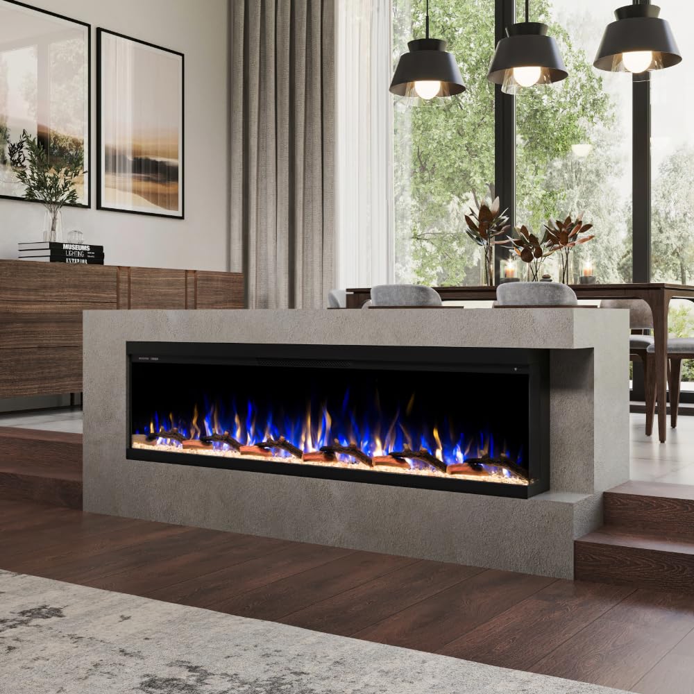 Modern Ember Aerus Skyline 72 Inch Linear Multi-Sided 3D Smart Electric Fireplace - 1,000+ Flame & Ember Bed Color Combinations, Fully or Partially Recessed | Alexa/WiFi Enabled - Remote Included