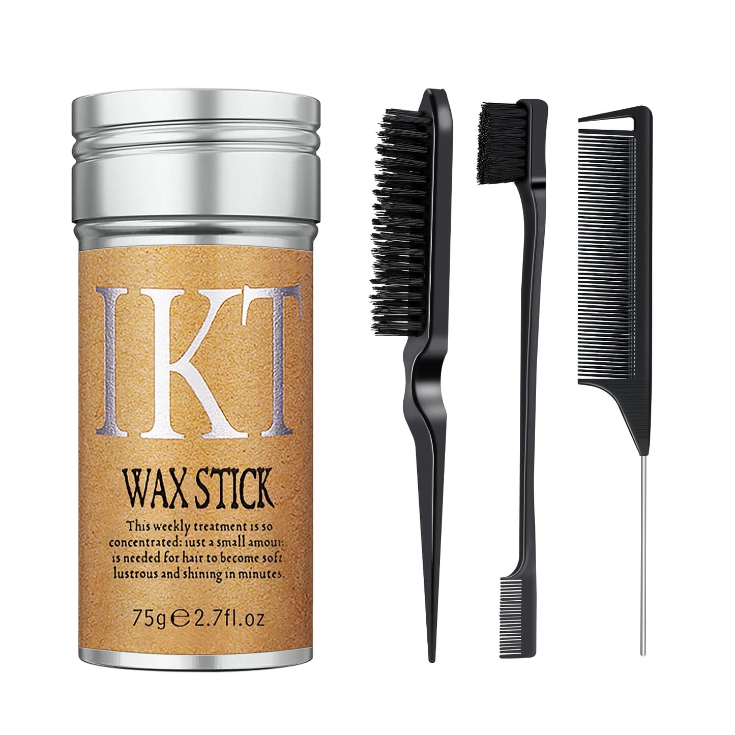 Black Edge Brush, Flyaway Tamer And Slick Back Brush For Smooth, Voluminous Hairstyles - Rat Tail Combs Included