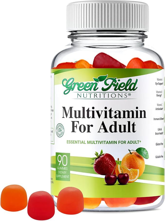 Greenfield Nutritions Halal Multivitamins for Adults | 90 Halal Vitamins for Women & Men | All Essential Gelatin Free Halal Gummy Vitamin, Mineral, Folic Acid, Biotin, Gluten Free, Non-GMO, Vegetarian
