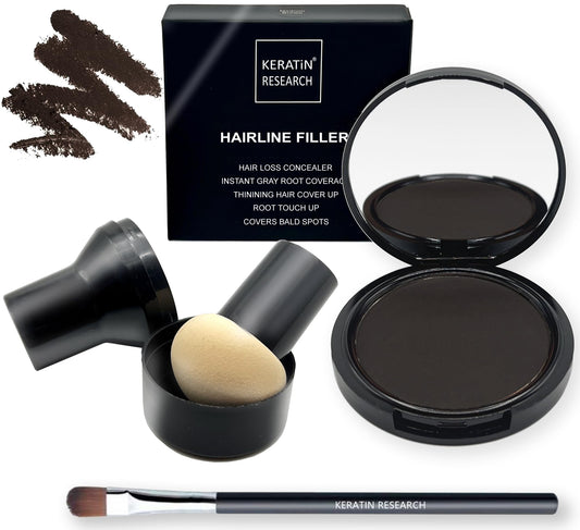 KERATIN RESEARCH Hairline Filler Unisex Mineral Powder Root Touch-Up Hair loss Concealer Scalp & Beard Bald Patch Coverage Fibers for Thinning Hair Waterproof Organic Natural look (DARK ASH BROWN, XL)