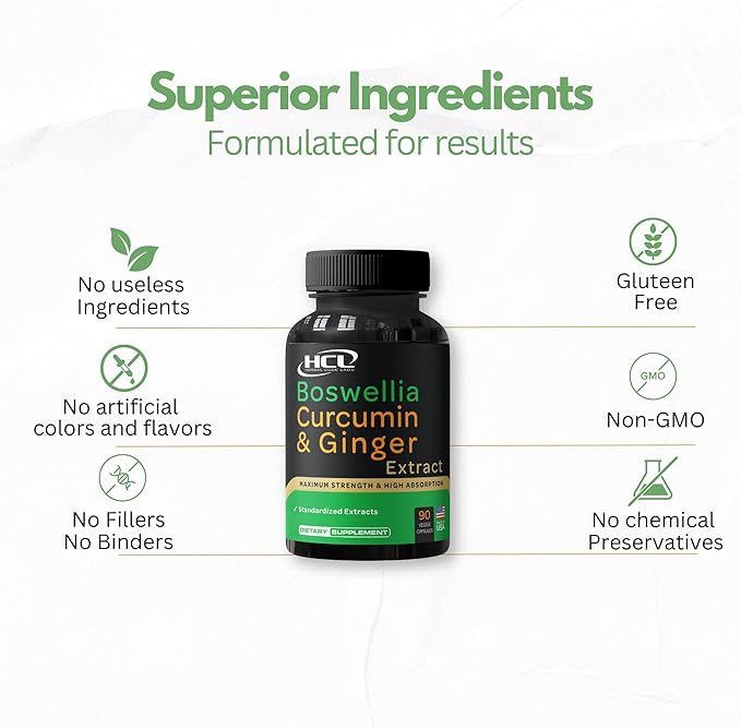 Boswellia Curcumin Ginger Extracts Supplement – Strong 95% Curcuminoids Natural Joint Support Pills – Extra Strength Boswelia with Turmeric Curcumin & Organic Ginger Supplement