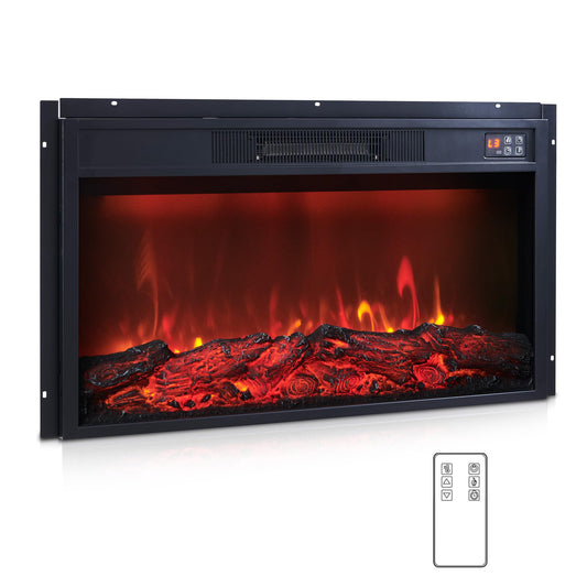 Aitjunz 30" Electric Fireplace Insert, Fireplace Heater with Remote, 3 Flame Control, Heater Control, Low Noise, 6 Hour Timer, Overheating Protection, 1400W, Touch Screen (Black)