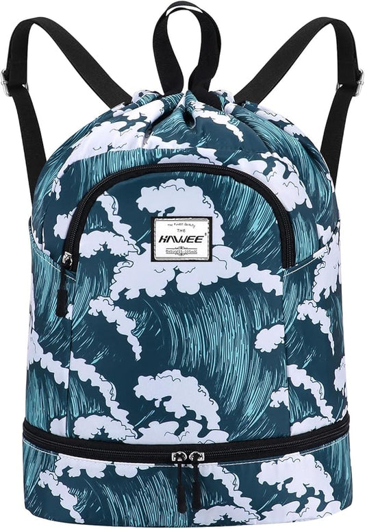 Dry Wet Drawstring Backpack with Shoe Compartment for Women Adjustable Gym Bag