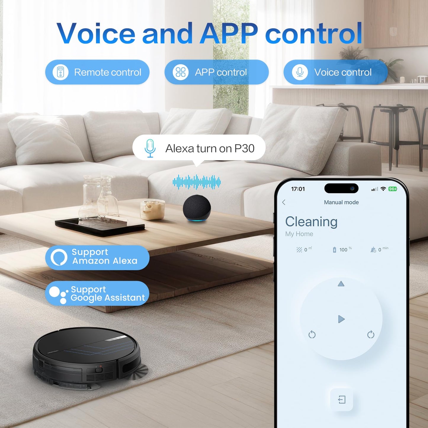 AIRROBO Robot Vacuum and Mop, 3000Pa Powerful Suction Robot Vacuum Cleaner with Self-Charging, Wi-Fi/App/Voice Control, Advanced Obstacle Avoidance, Slim Design, Ideal for Pet Hair, Hard Floor,Carpet