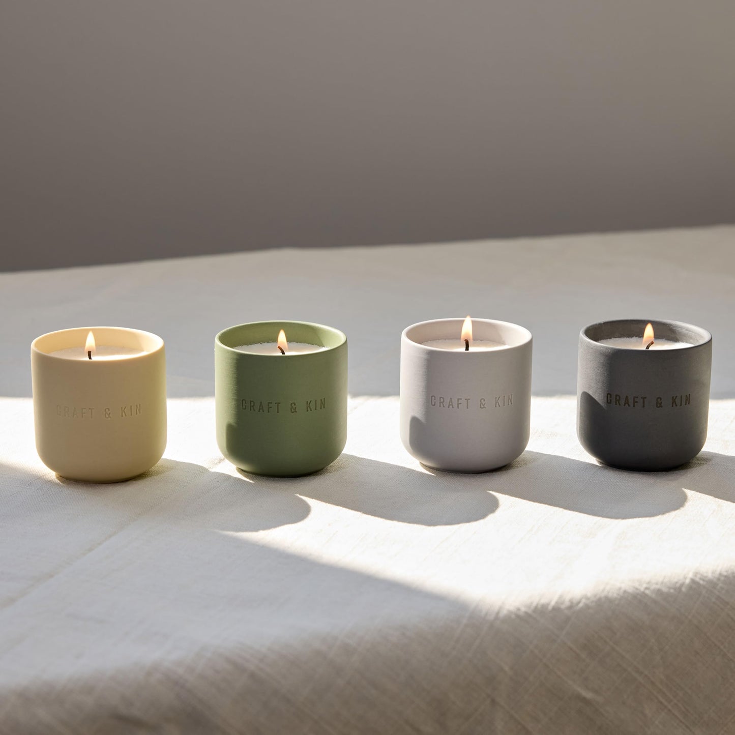 Craft & Kin Scented Candles Discovery Set | 4 Pack of 3oz Candles | 20-Hour Burn Time, Soy Blend Wax, Cotton Wick, Ceramic Jars