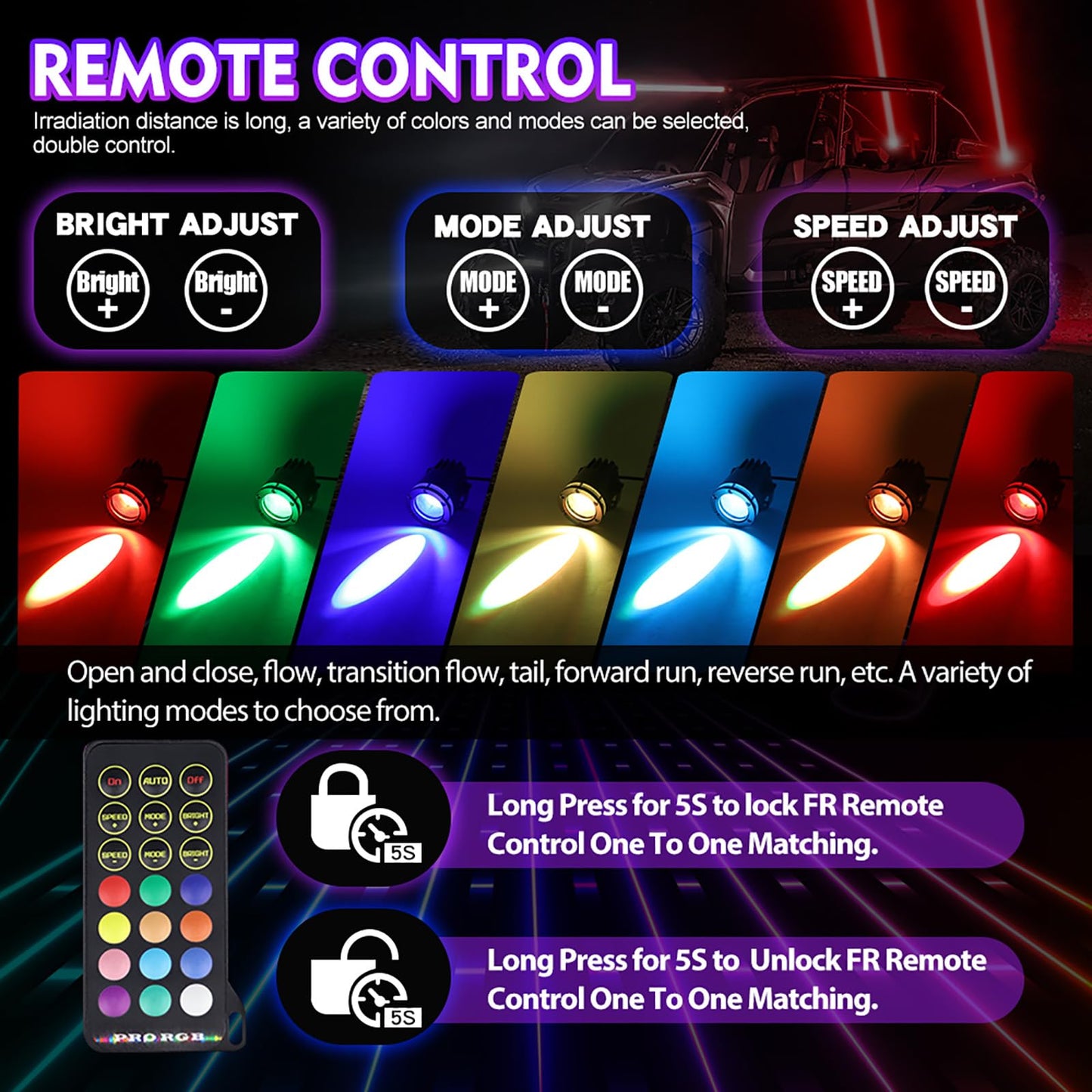 Jumpdy RGB Whip Lights for Side by Side 2 PCS Whipless Whip Light LED Spot Beam Pod Lights LED Pods for Offroad ATV Can am 1000XP UTV Golf Cart Truck 4x4 Boat Polaris RZR SXS