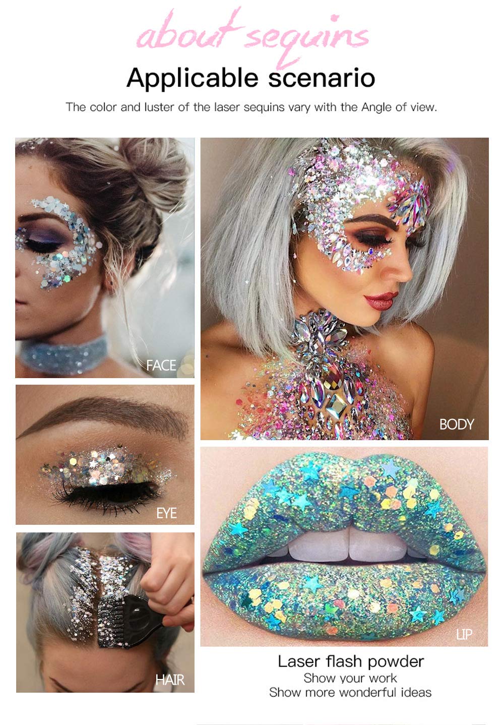 Blue Body Glitter Stick,Holographic Sequins Paint Sparkling Face Glitter for Women Face/Body/Hair/Eyes/Lip Glitter Makeup.