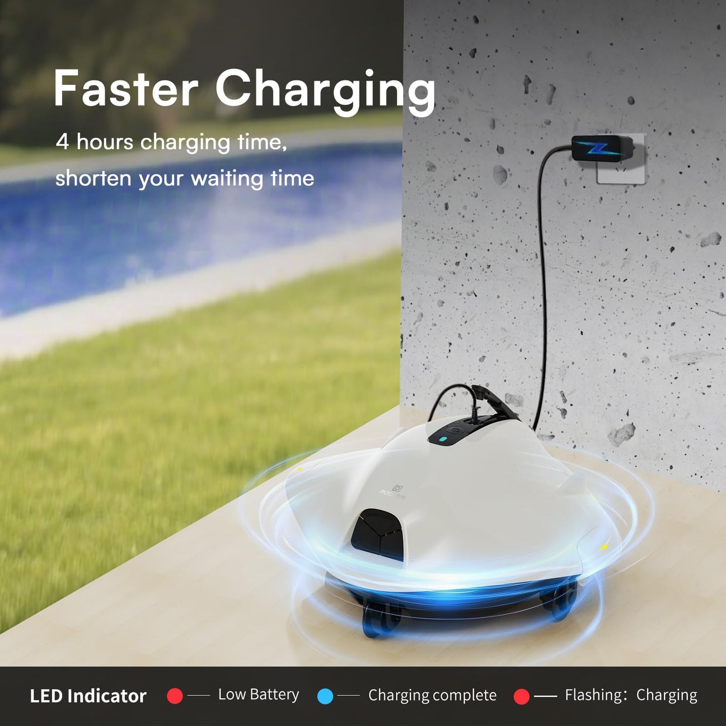 PoolMr Cordless Robotic Pool Cleaner - Above Ground Pool Vacuum - 40W Strong Suction, Dual Cleaning System, Barrier Crossing, 90-Min Runtime Up to 860 Sq for Above Ground Pools, Sliver