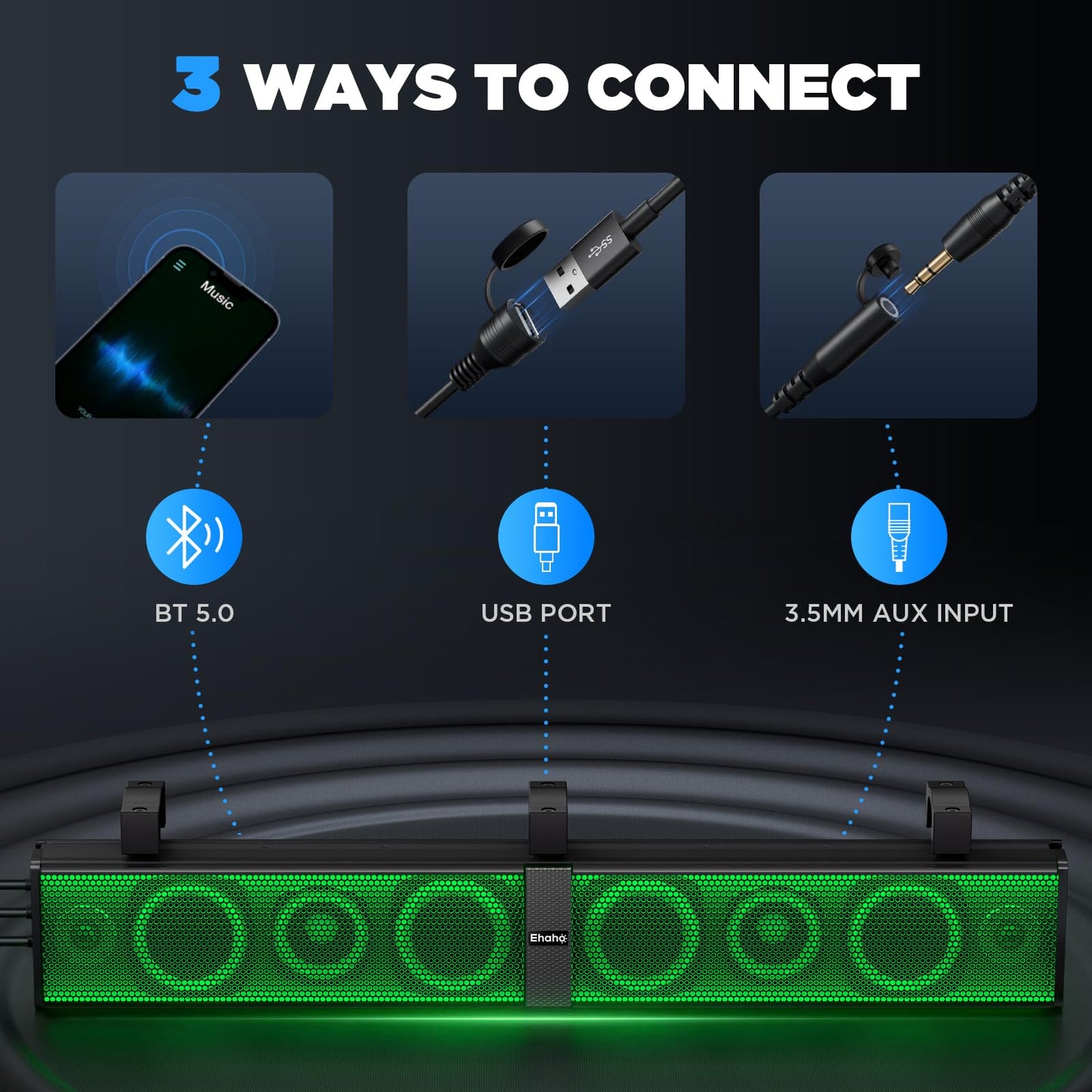 Ehaho 34 Inch UTV Sound Bar, ATV SoundBar Bluetooth with RGB Lighting, IP66 Waterproof Golf Cart Sound Bar, Amplified Powersports SXS SoundBar, UTV Speakers Compatible with Polaris RZR Can-Am