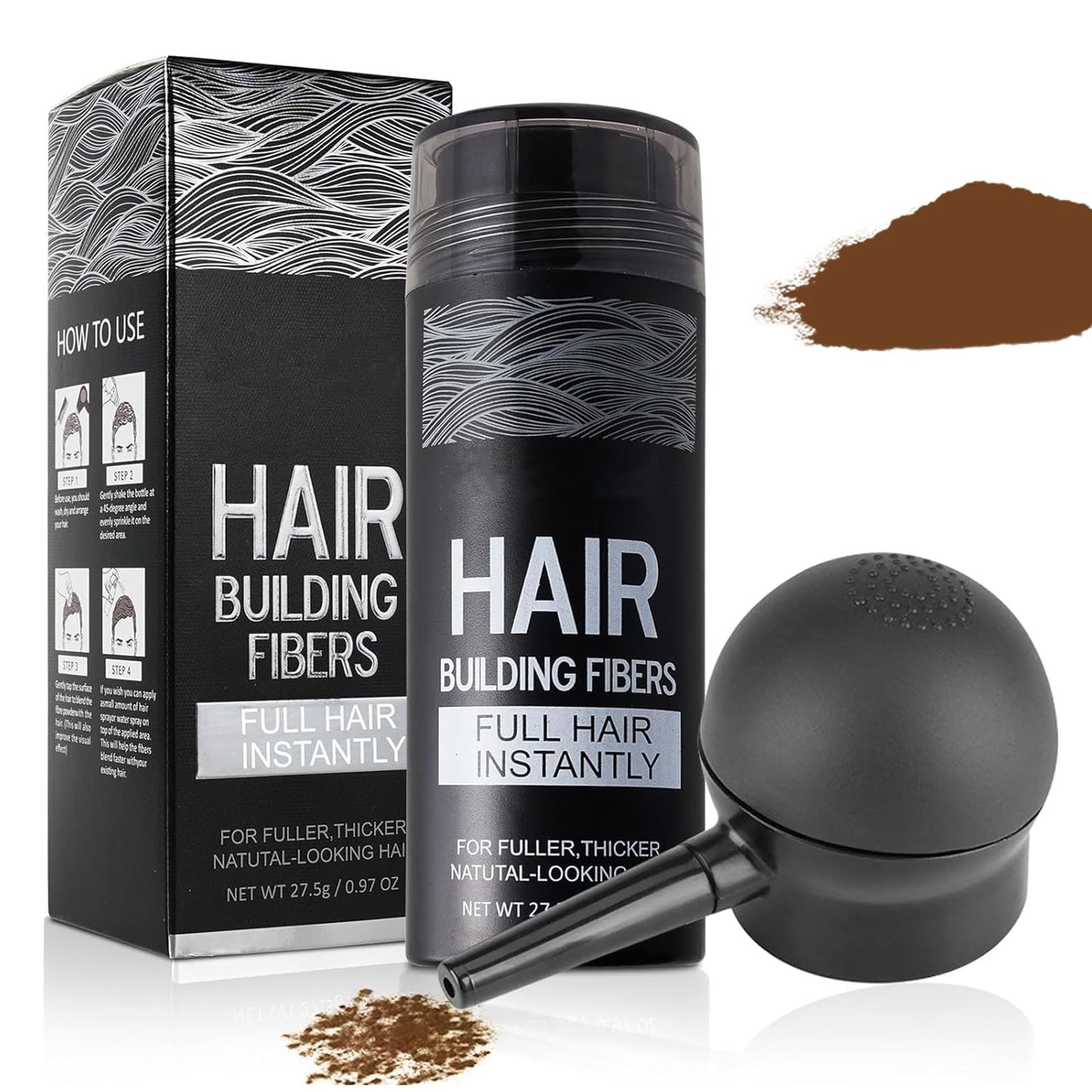 Hair Building Fibers for Thinning Hair with Spray Applicator Pump Nozzle - Natural & Undetectable,Instantly Thicker Fuller Hair Conceals Hair Loss 30 Sec,4 Shades for Men & Women,27.5g (Light Brown)