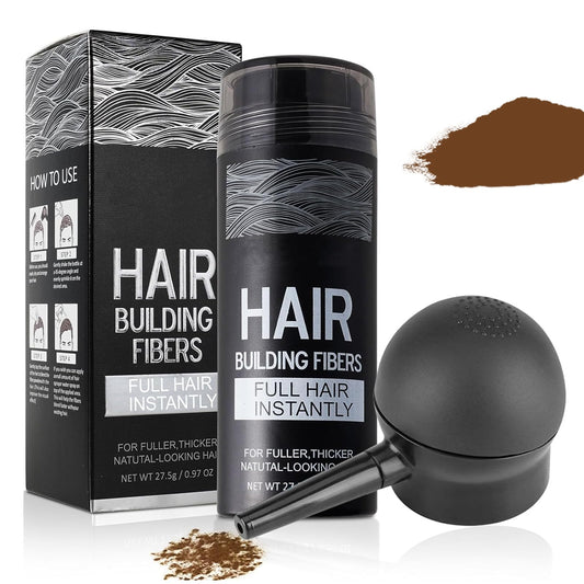 Hair Building Fibers for Thinning Hair with Spray Applicator Pump Nozzle - Natural & Undetectable,Instantly Thicker Fuller Hair Conceals Hair Loss 30 Sec,4 Shades for Men & Women,27.5g (Light Brown)