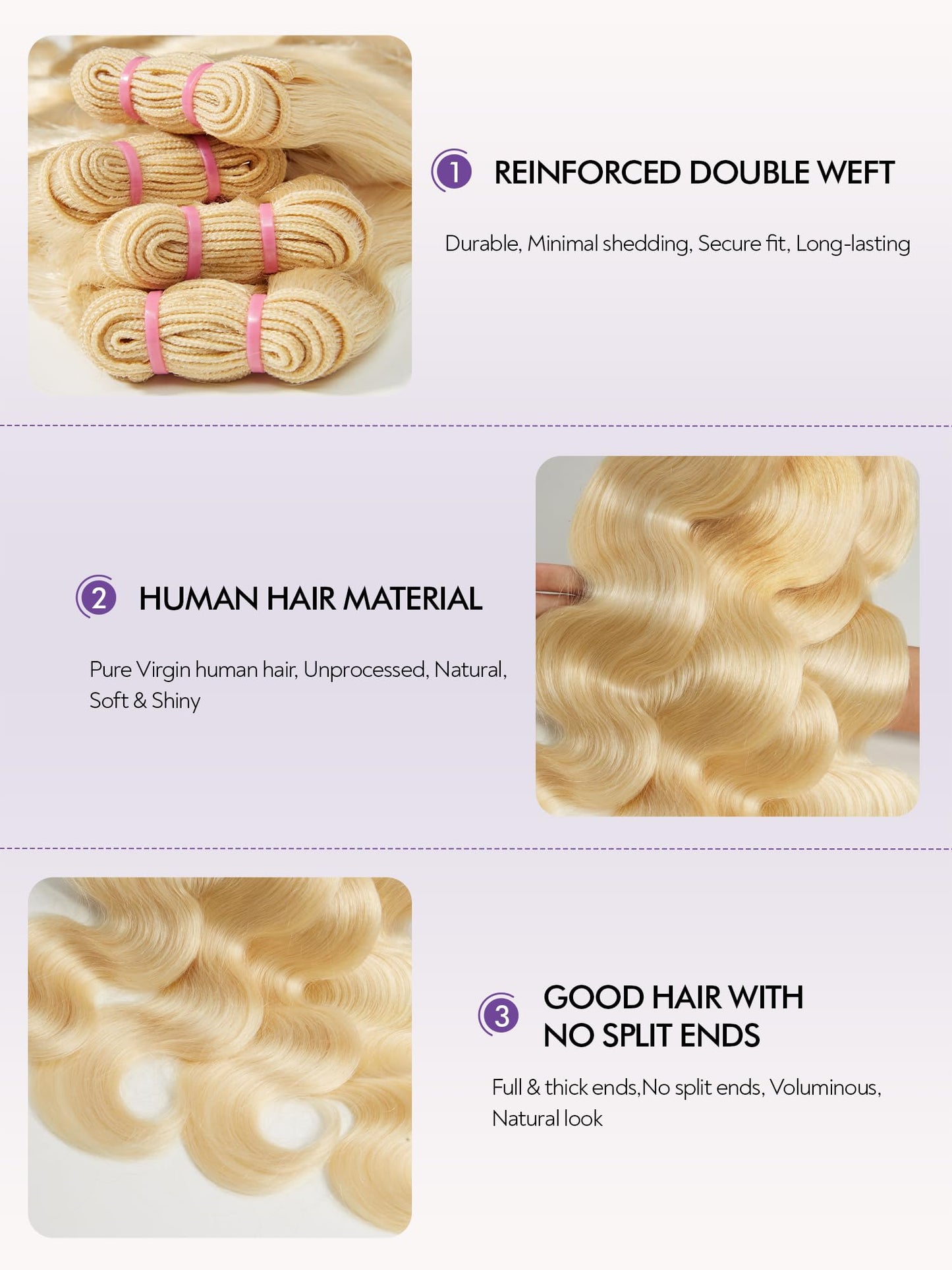 Blonde Body Wave Bundles Human Hair 20 22 24 26 inch 4 Bundles 613 Bundles Human Hair Extensions Natural Brazilian Virgin Unprocessed Human Hair with Mono Top Closure