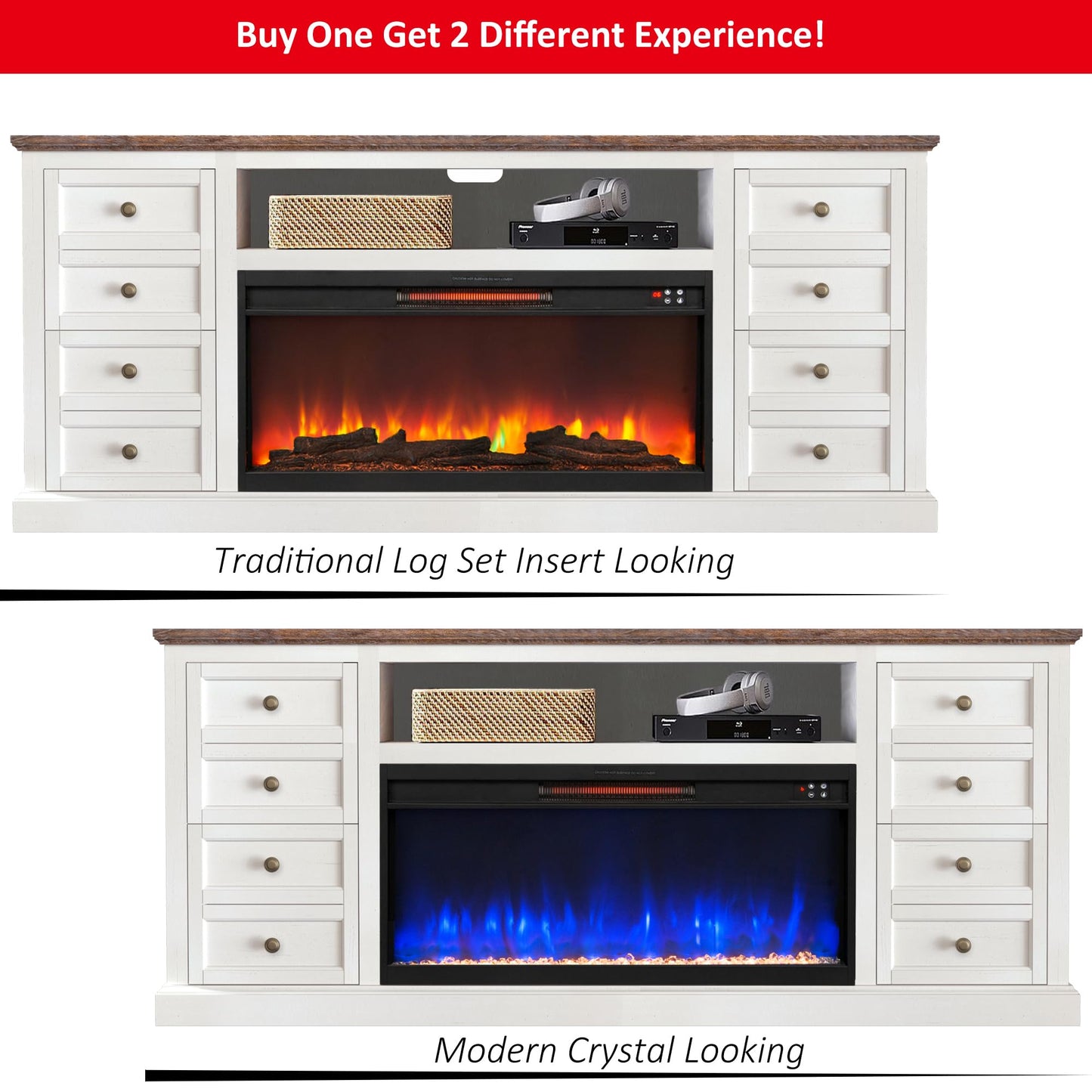 Unineo 70'' Fireplace TV Stand for up to 80'' Tvs with Drawer, Large Storage Tv Console Cabinet w/ 36'' Electric Fireplace, Media Entertainment Center for Living Room/Bedroom, White