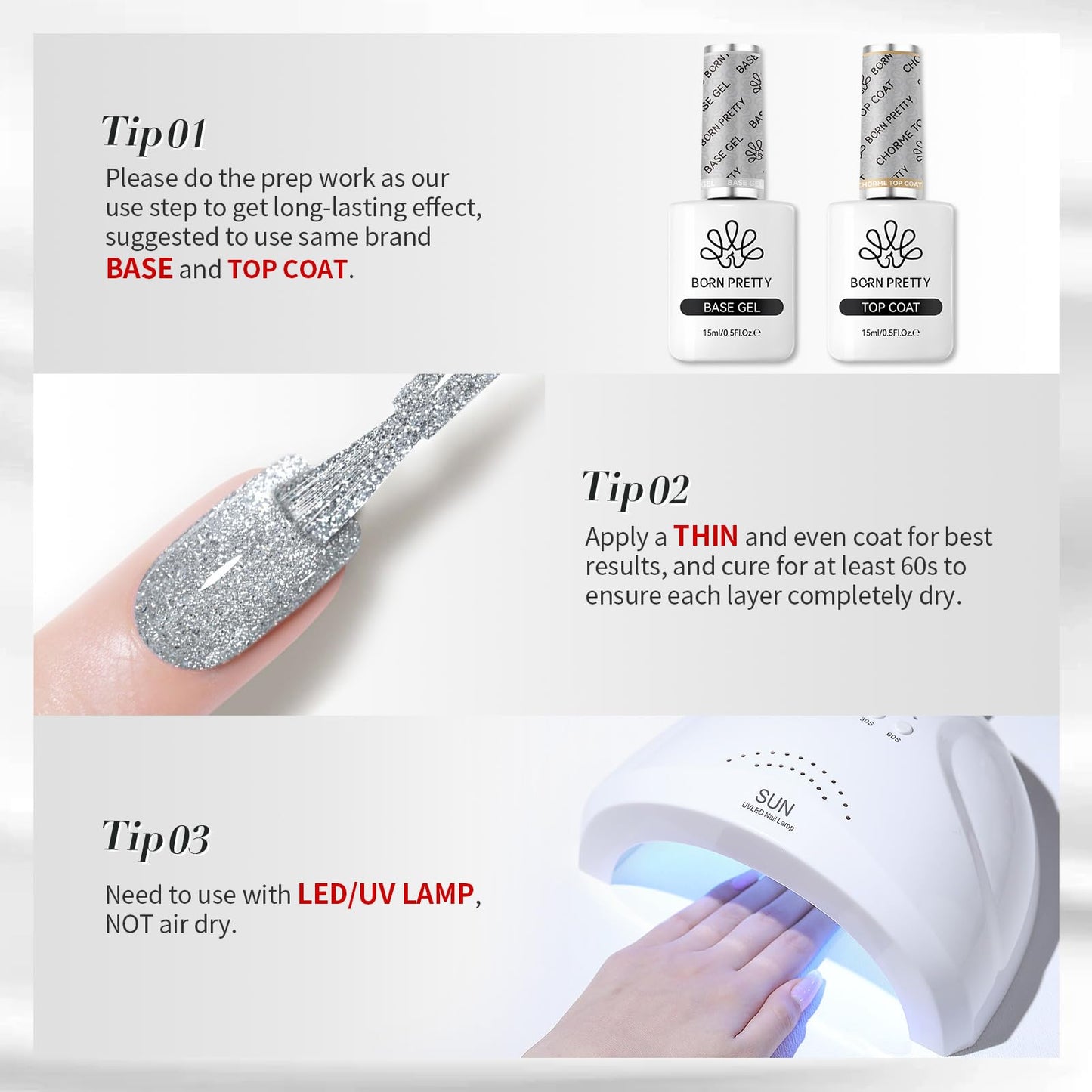 Born Pretty Silver Glitter Gel Nail Polish Christmas Shimmer Sparkly Shiny Silver Hema-Free Gel Polish Nail Art Design Manicure DIY at Home 15ml