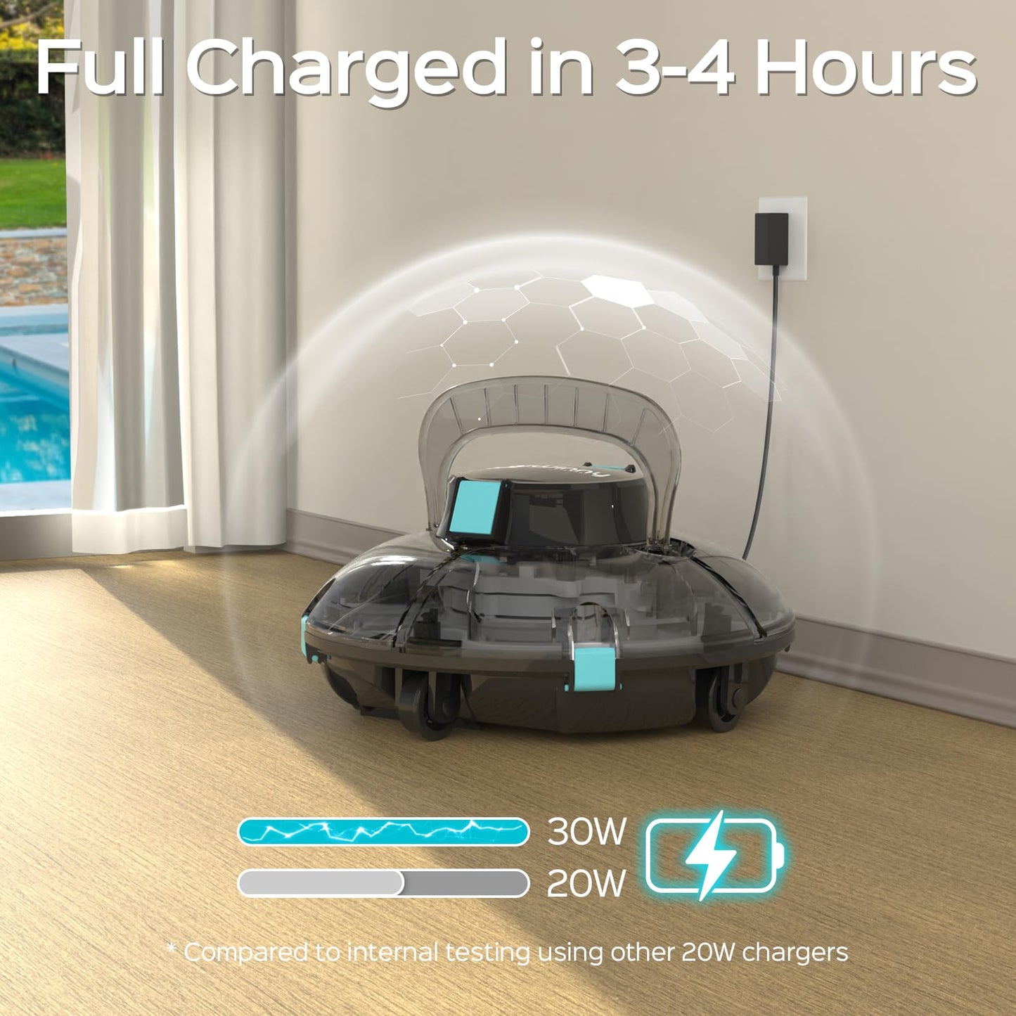 Cordless Robotic Pool Cleaner, Lasts 60 Min, Automatic Vacuum for Above-Ground Pools up to 538 Sq.ft,Portable, Self-Parking,Transparent Black