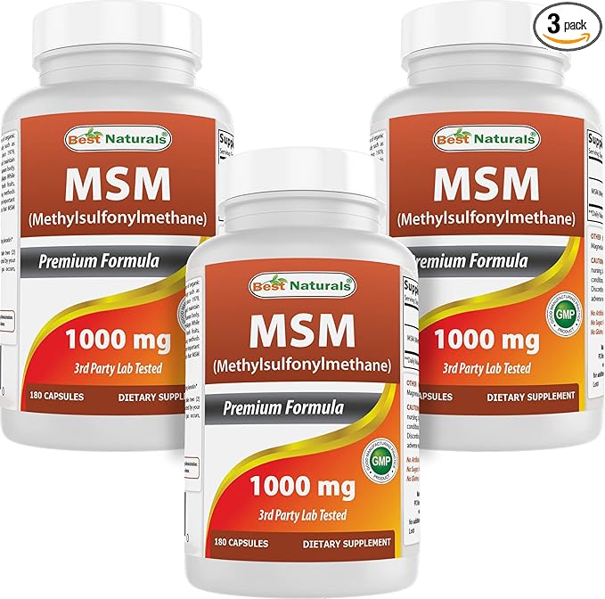 Best Naturals MSM 1000 mg 180 Capsules (180 Count (Pack of 3))